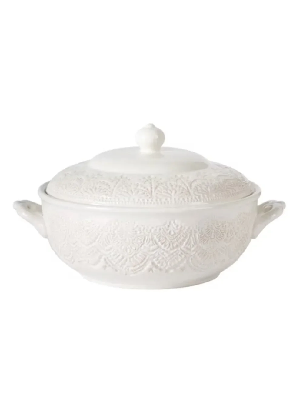 The Woman Pioneer Home Off-White Intricate Vintage Lace Linen Stoneware Tureen